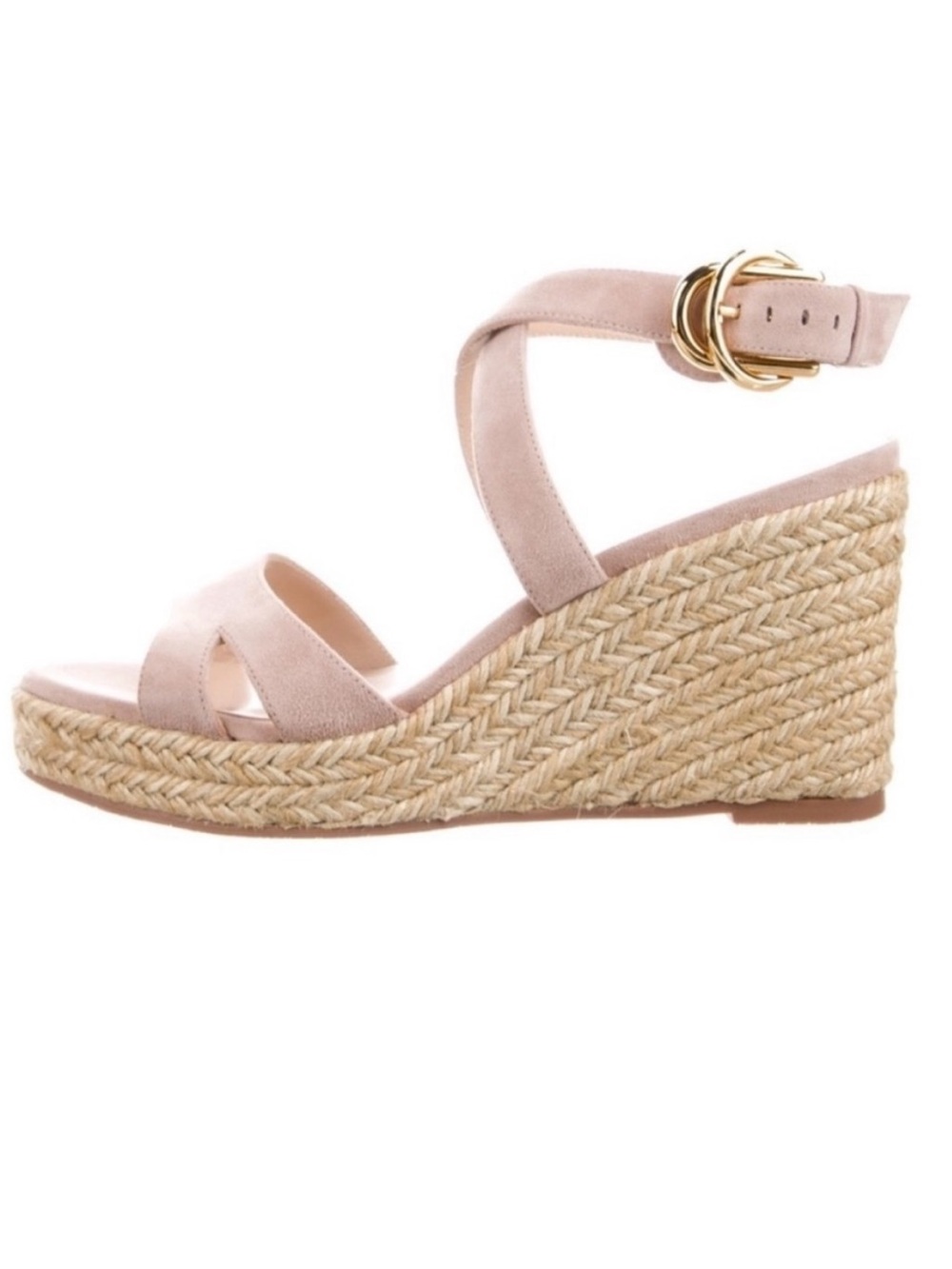 Stuart Weitzman Zuzu Suede Sandal Espadrille Wedges Nude Beige Size 9 / 39.5